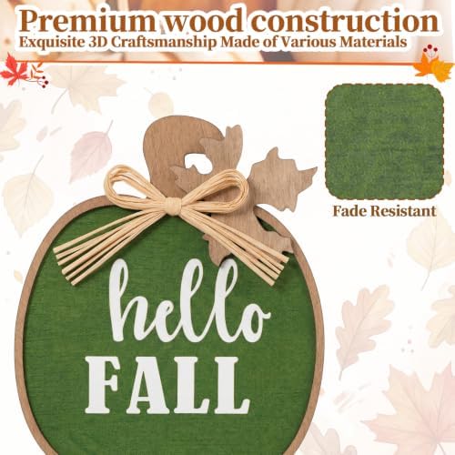 Threehoney 35 Inch Fall Stacked Pumpkins for Porch Wooden Outdoor Standing Pumpkin Decor Thanksgiving Harvest Farmhouse Sign for Yard Front Door Garden Patio Outdoor(Hello Fall,Earthy Color) - Image 3