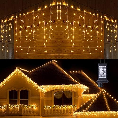Toodour Christmas Icicle Lights Outdoor, 360 LED 29.5ft 8 Modes Fairy Icicle String Light with 60 Drops, Led Christmas Lights Twinkle for Holiday, Party, Wedding, Eaves, Xmas Decorations (Warm White) by Toodour