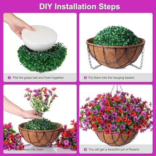 INXUGAO Artificial Fake Flowers Hanging Basket for Outdoor Decoration - Image 5