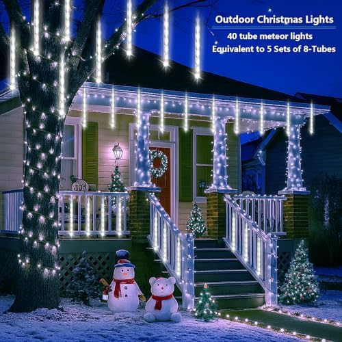 Purtuemy Outdoor Christmas Lights 40 Tube Meteor Shower Rain Lights - Image 2
