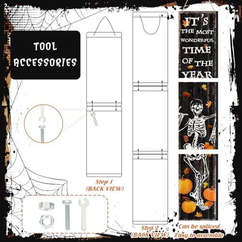 Moucuny Halloween Skeleton Porch Sign 41.7" Front Door Yard,Skeleton - Image 3