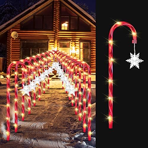16 PCS 16.5" 128LED Christmas Candy Cane Lights with Stakes & Snowflake, Christmas Candy Cane Pathway Marker Lights Waterproof 11 Lighting Modes Outdoor Decorations by XMASLAND