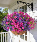 Artificial Faux Hanging Flowers Plants Basket for Spring Summer Outdoors Decoration, Silk Morning Glory with Eucalyptus Look Real UV Resistant Fake Flowers for Outside Porch Patio Balcony Home, Mix by Ivydale