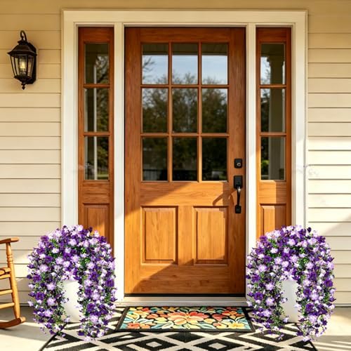 Artificial Hanging Flowers for Outdoors, 6 PCS 414 Blooms UV Resistant Faux Silk Morning Glory Hanging Vines for Porch Balcony Window Box Patio Garden Decor, Purple & Lightpurple - Image 6