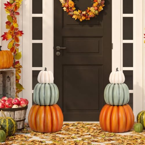 Wesiti 2 Pcs 21.3'' Large Fake Outdoor Stacked Pumpkins for Front Porch - Image 4