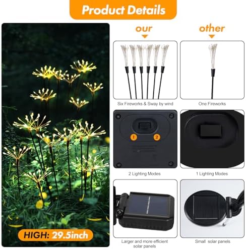 Kwaiffeo Solar Garden Lights Outdoor: Waterproof 2 Modes Twinkling Fireworks Light, Solar Lights for Outside Yard Pathway Garden Decor - Mothers Day Gardening Gifts for Women, Warm White -6Pack - Image 2