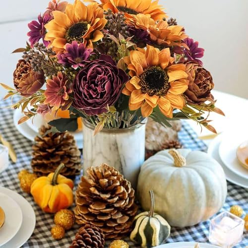 GTIDEA 2 Bundles Fall Artificial Flowers Bouquet, Fake Sunflowers Flowers - Image 4