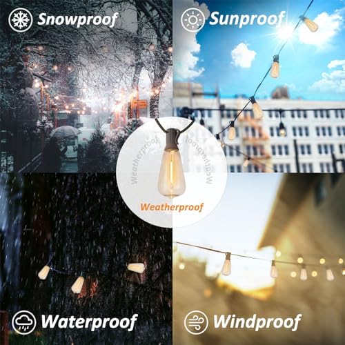 200FT Outdoor Edison String Lights for Outside LED Waterproof 2200K Patio Lights with 104 ST38 Shatterproof Plastic Bulbs Soft Warm Bistro Lights Outdoor Connectable for Gazebo Pergola 2Pack x 100FT - Image 4