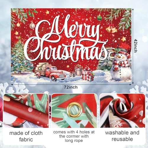 Large Christmas Banner Decorations Red Flag Outdoor 72x44 Inch, Merry Christmas Gifts for Indoor Home House Decor Party Supplies, Yard Sign Background for Photography - Image 7
