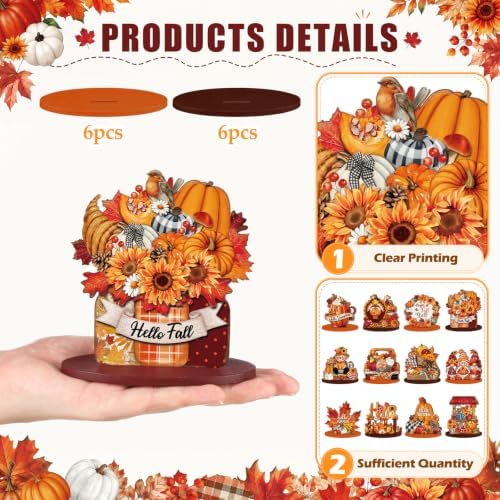 Leinuosen 12 Pcs Vintage Fall Decor, Pumpkin Gnome Maple Turkey Sign Set - Image 4