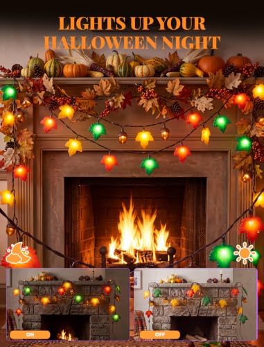 Fall String Lights 12FT 20 LED Acorn Maple Leaf Garland, Plug in Connectable Thanksgiving Lights, Waterproof Outdoor Autumn Decor for Fireplace Mantle Porch - Image 4