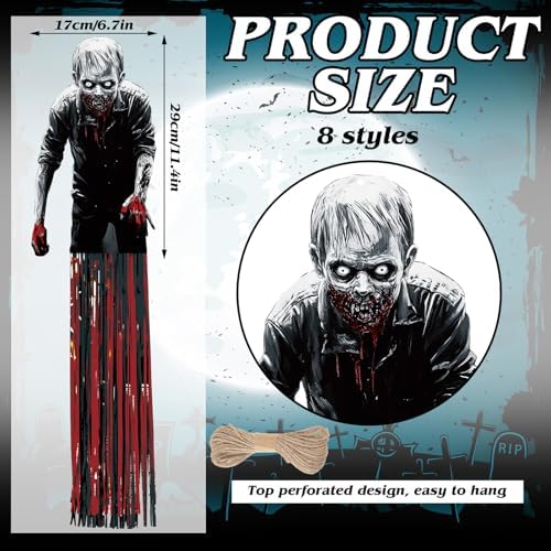 DoubleFill 8 Pcs Zombie Halloween Hanging Decorations, Windsocks Scary - Image 3