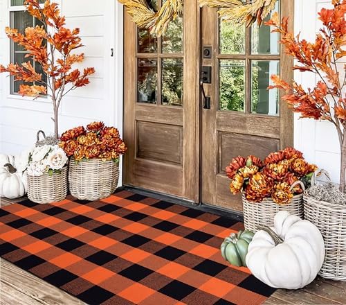 Halloween Outdoor Rug 3x5ft Orange and Black Fall Front Porch Rug - Image 5