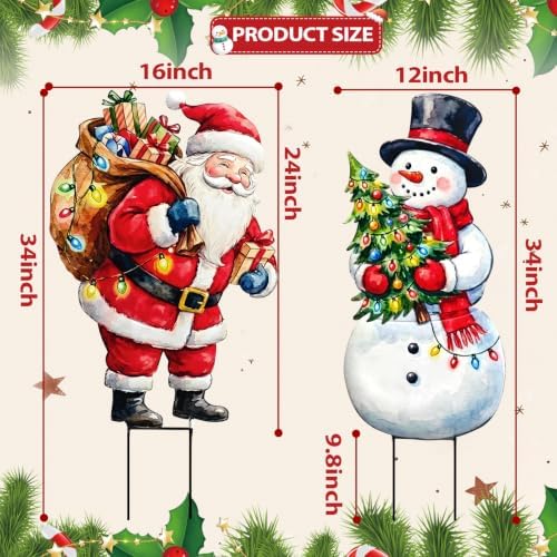 BRIGHTDECK 2 Pack Christmas Snowman Santa Yard Signs Outdoor Decorations - Image 2