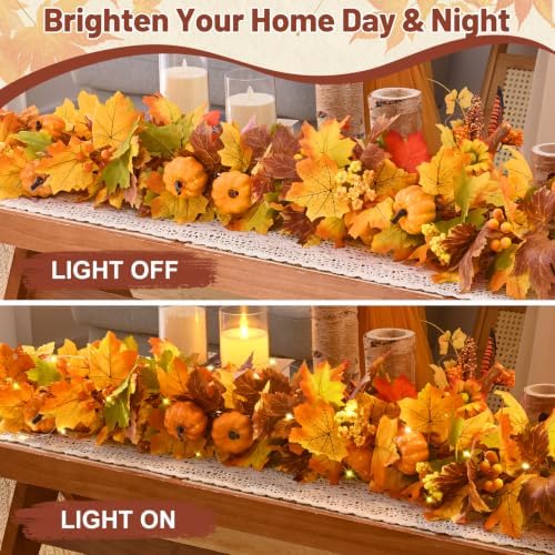 6 FT Fall Garland with Lights for Mantle, Fall Decorations for Home - Image 5
