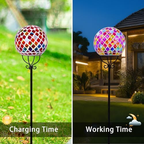 VCUTEKA Decorative Solar Garden Lights, 6" Mosaic Globe Outdoor Stake - Image 2