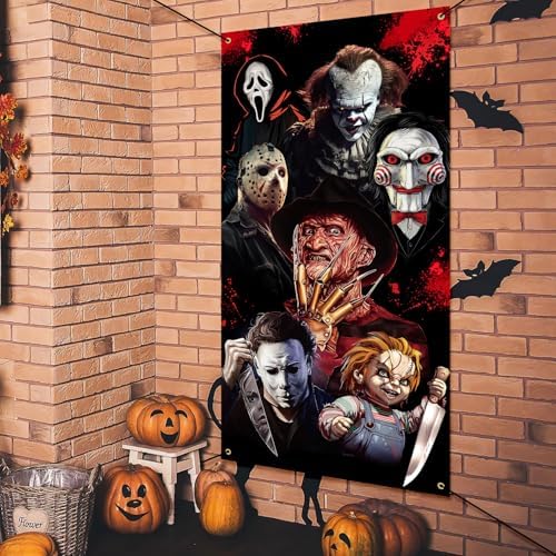 Halloween Scary Door Cover - Classic Horror Movie Character Banner for Party Photo Background - Creepy Killer Decorations for Front Door, Indoor Porch Decor - Image 3