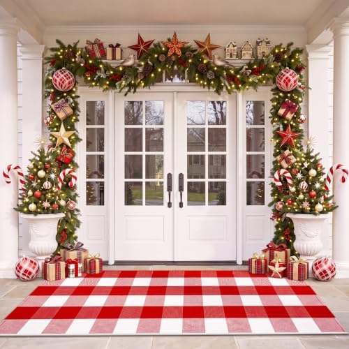 Duraaamo Red White Buffalo Plaid Runner Rug 2' x 5' for Christmas Decor - Image 4