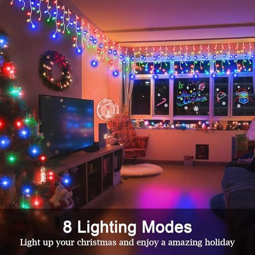 JXLEDAYY Christmas Lights Super Long 1280 LED 131 FT LED String Lights with 240 Drops Plug in 8 Modes Christmas Decoration for Holiday Wedding Party Bedroom Garden Patio Outdoor Indoor (Multicolor) - Image 3