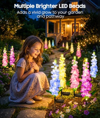 KOOPER Solar Delphinium Flower Lights Outdoor, 8 Pack, 72 LEDs, Waterproof - Image 6