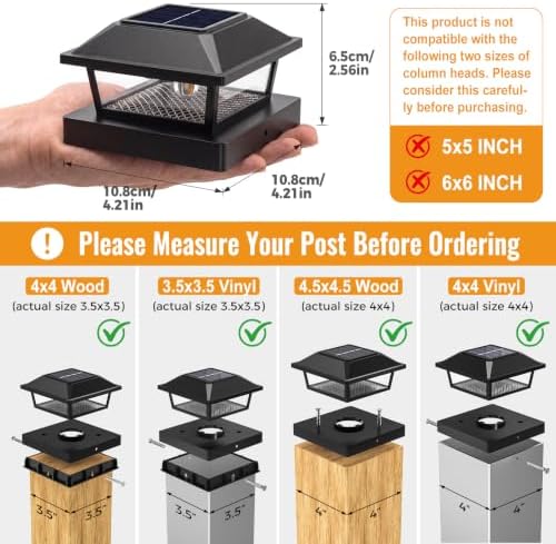 btfarm 4x4 Solar Post Cap Lights, 2 Pack Fence Deck Post Lights, Black - Image 3