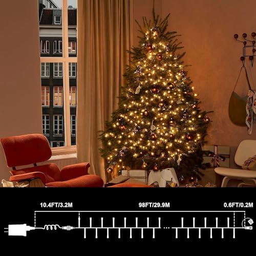 300LED 99FT Warm White String Lights Indoor Outdoor, Connectable Christmas Tree Lights Waterproof 16 Modes with Timer, Clear Wire Fairy Twinkle Light Plug in for Bedroom Wedding Party Xmas Decorations - Image 4