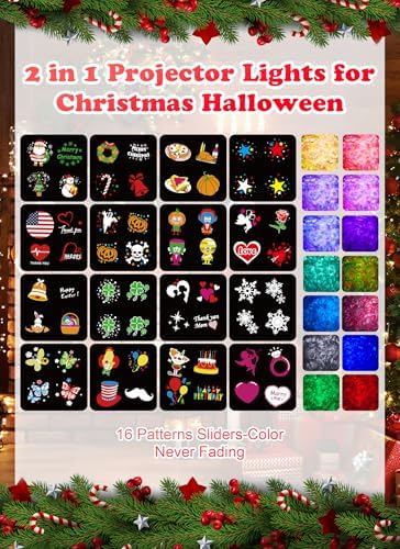 Christmas Projector Lights Outdoor 26 HD Effects (3D Ocean Wave + Patterns) Waterproof with Timer Holiday Projector Lights for Indoor Christmas Halloween Night Disco Party, RGB + Multicolor - Image 2
