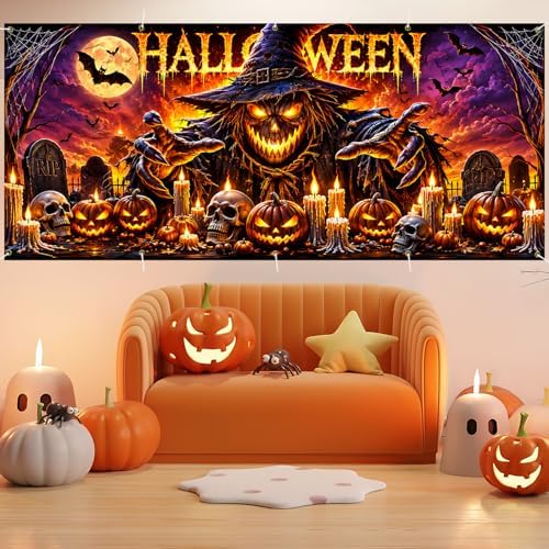 7 x 16 ft Harvest Scarecrow Halloween Garage Door Decorations Halloween decorations Witch Door Cover, Hanging Banner, Cauldron Backdrop Mural for Home - Image 5