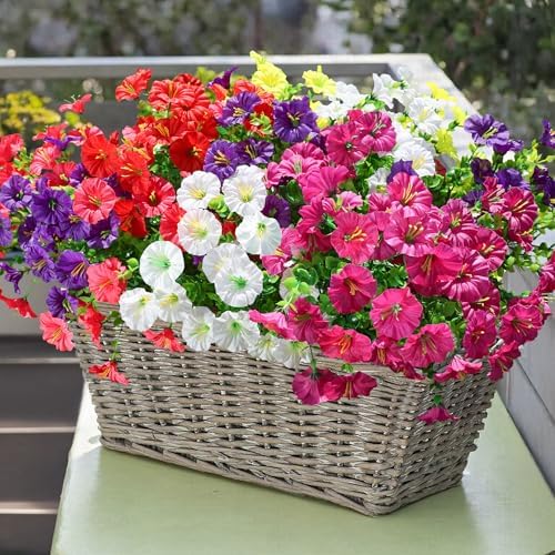 Artificial Flowers Fake Plants for Outdoors Decoration, 12 Bundles Silk Morning Glory with Eucalyptus Realistic UV Resistant Faux Flowers for Outside Planter Porch Yard Patio Garden Home Indoor, Mix - Image 2