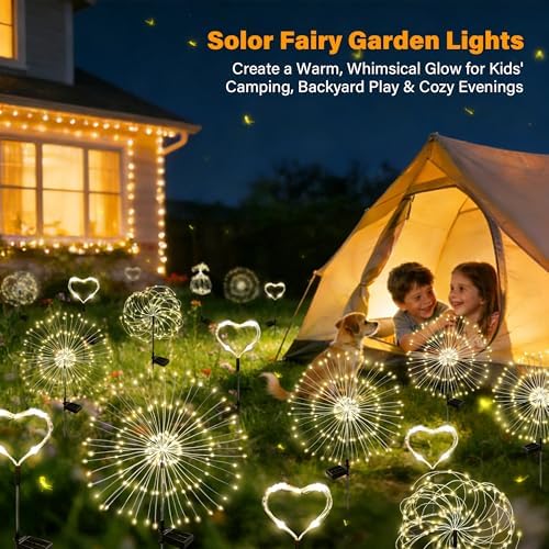 Solar Garden Lights Outdoor Decor Waterproof, 4Pack 120LED Firework Lights for Garden Decorative, Fairy Lights Solar Powered for Yard, Patio,Pathway,Flowerbed,Planter,Party(Warm White) - Image 7