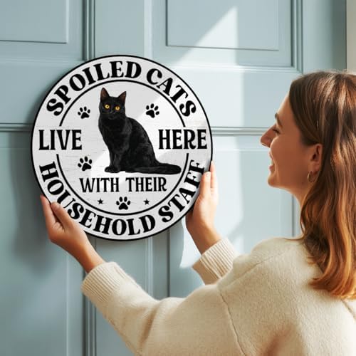 Black Cat Wood Hanging Sign for Front Door, Cat Gifts House Welcome Sign - Image 2