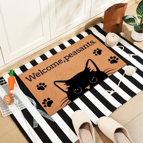 Duraaamo 2 Pcs Black Cat Door Mat, Cat Welcome Mat, 16 x 28, 28 x 43 - Image 5