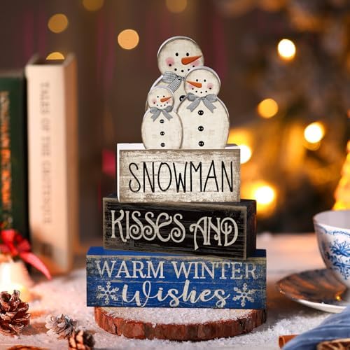 Lineshading 4 Pcs Wooden Snowman Tiered Tray Decor Winter Signs Home - Image 5