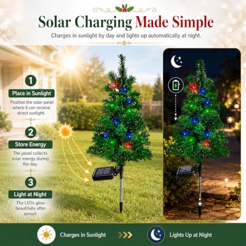FANFX Solar Christmas Tree Lights 2 Pack Outdoor Pathway Yard Holiday Decor - Image 5