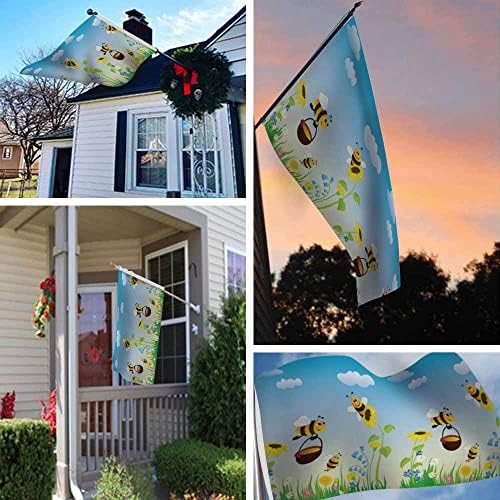 Yekiua Bees Flag 3X5 Ft Outdoor Cute Bees Collecting Honey Flowering Meadow Daisy Sunflower Summer Spring Premium Strongest Longest Lasting Flag Vivid Color With Brass Grommets Colorful - Image 6