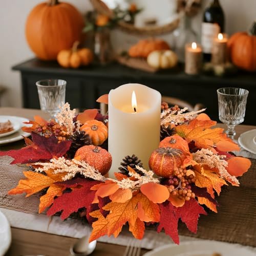 20 Inch Fall Wreaths Decorations Maples Autumn Wreath with Hanger - Image 4