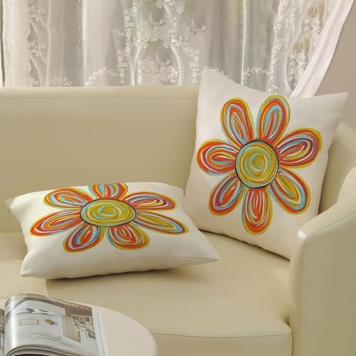 Summer Pillow Covers 16x16 Inch Set of 2 Watercolor Yellow Sun Flower Decorative Throw Pillows Boho Outdoor Sunshine Pillow Cases Linen Farmhouse Cushion Case Decorations for Home Bedroom - Image 5