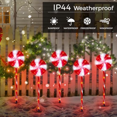 Outdoor Christmas Decorations, Lollipop Pathway Lights, 5 Pack - Image 5