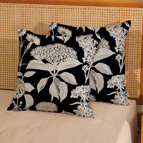 Vintage Floral Pillow Covers 20x20 Inch 2 Pcs Boho Black Hydrangea Flower Decor Throw Pillows Spring Summer Seasonal Outdoor Farmhouse Decoration Pillowcase Linen Cushion Cover for Couch - Image 2