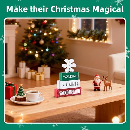 4 Pcs Christmas Wooden Tiered Tray Decor, Snowflake Decorations Gifts for Home, Winter Table Centerpiece for Xmas Party Kitchen Office - Image 5