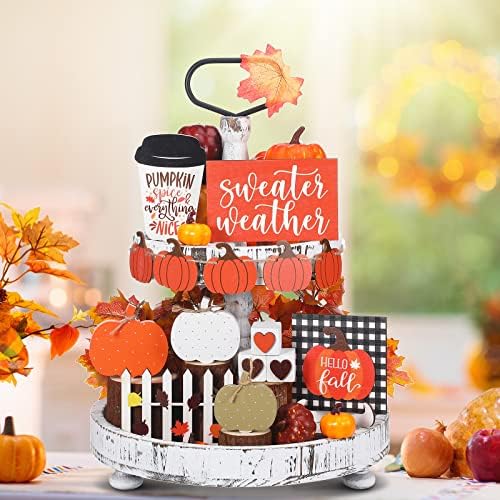 Sumind 15 Pcs Fall Decorations for Home Fall Tiered Tray Decor Set,Pumpkin - Image 6