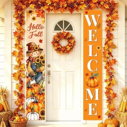Fall Welcome Banner Porch Sign Hello Fall Banner Front Door Outdoor Decor by Xiolcxdr