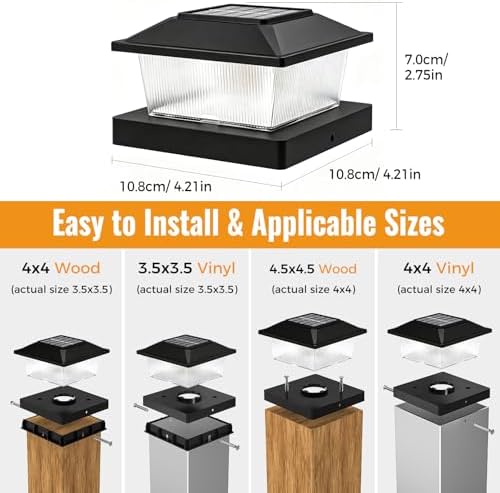 btfarm Solar Post Cap Lights Flickering Flame, Fit 4x4 3.5x3.5 Wooden/Vinyl - Image 6