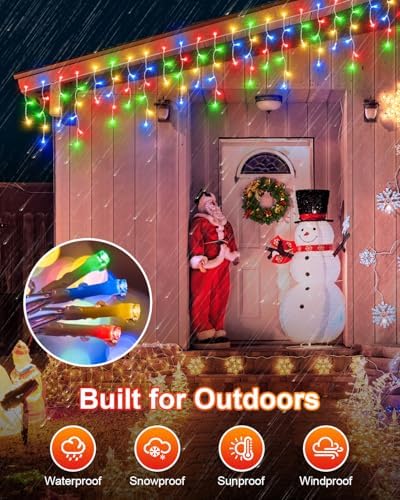 106 FT Christmas Lights Outdoor, 972 LED Waterproof Outside Christmas Lights Plug in, Connectable 8 Modes Hanging Fairy Lights with 216 Drops for House Eaves Yard Patio Decoration, Multicolor - Image 6