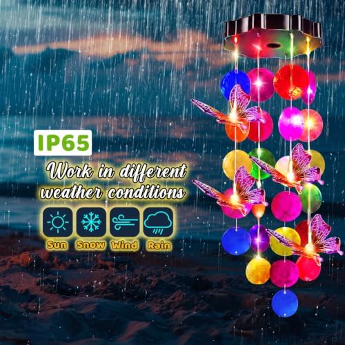 GlikCeil Solar Wind Chimes, 27.5 inch Butterfly Solar Seashell Wind Chimes, Waterproof Hanging LED Lights, Suitable for Patios, Porches, Terraces, Parties, Etc, Color-Changing Lights - Image 5