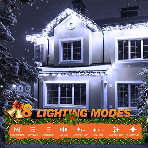 USOKYO Icicle Christmas Lights Outdoor, 480 LED 39FT String Lights With 96 Drops, 8 Modes and Timer, Twinkle Fairy Lights for House Patio Bedroom Wedding (Cool White) - Image 6