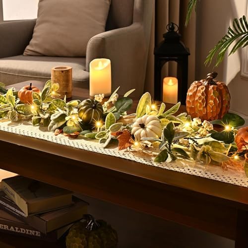 Fall Garland for Mantel, 6 FT Fall Garland with Lights - Image 4