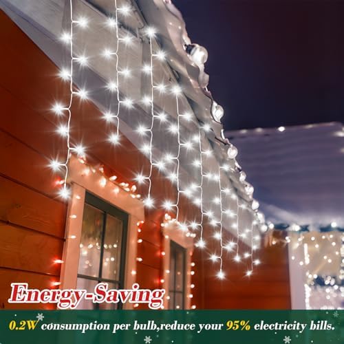 XURISEN 1280 LED 132ft Christmas Lights Outdoor with 240 Drops 8 Modes Curtain Fairy Lights Plug in Waterproof Timer Memory Function String Lights for Christmas Holiday Wedding Party Decor(Cool White) - Image 6