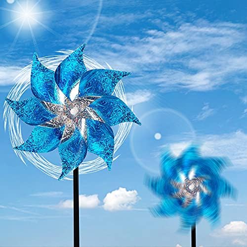 Hausse 10 Pack Reflective Pinwheels with Stakes (Assembly Required), Extra Sparkly Pin Wheel for Garden Decor, Bird Repellent Devices Deterrent to Scare Birds Away from Yard Patio Farm, Blue - Image 4