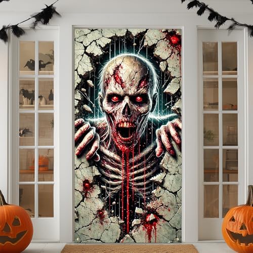 IVN Halloween Cracked Wall Skeleton Door Cover Decorations 35x71 Inch - Image 6